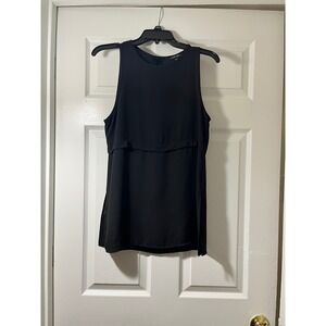 Papermoon Womens Black Layered Sleeveless Blouse Round Neck Back Zip XS